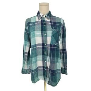Aeropostale Plaid Flannel Shirt Button Up Green Blue White Women's Size S Y2K